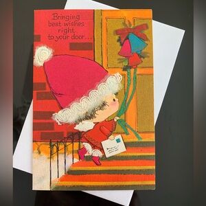Cute Vintage MCM 1960-70’s kids embossed Christmas holiday card paper ephemera